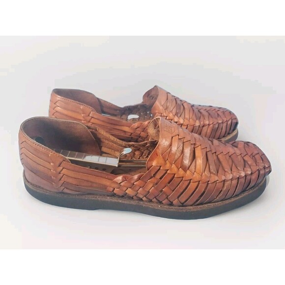 Mens Leather Sandals Sz 7.5 Brown Woven  Slip On Comfort Square Toe  Stacy Adams - Picture 2 of 13